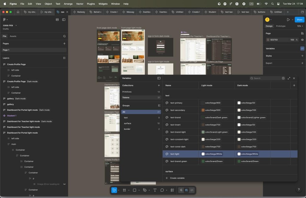 Figma Design Tokens Light and Dark Mode