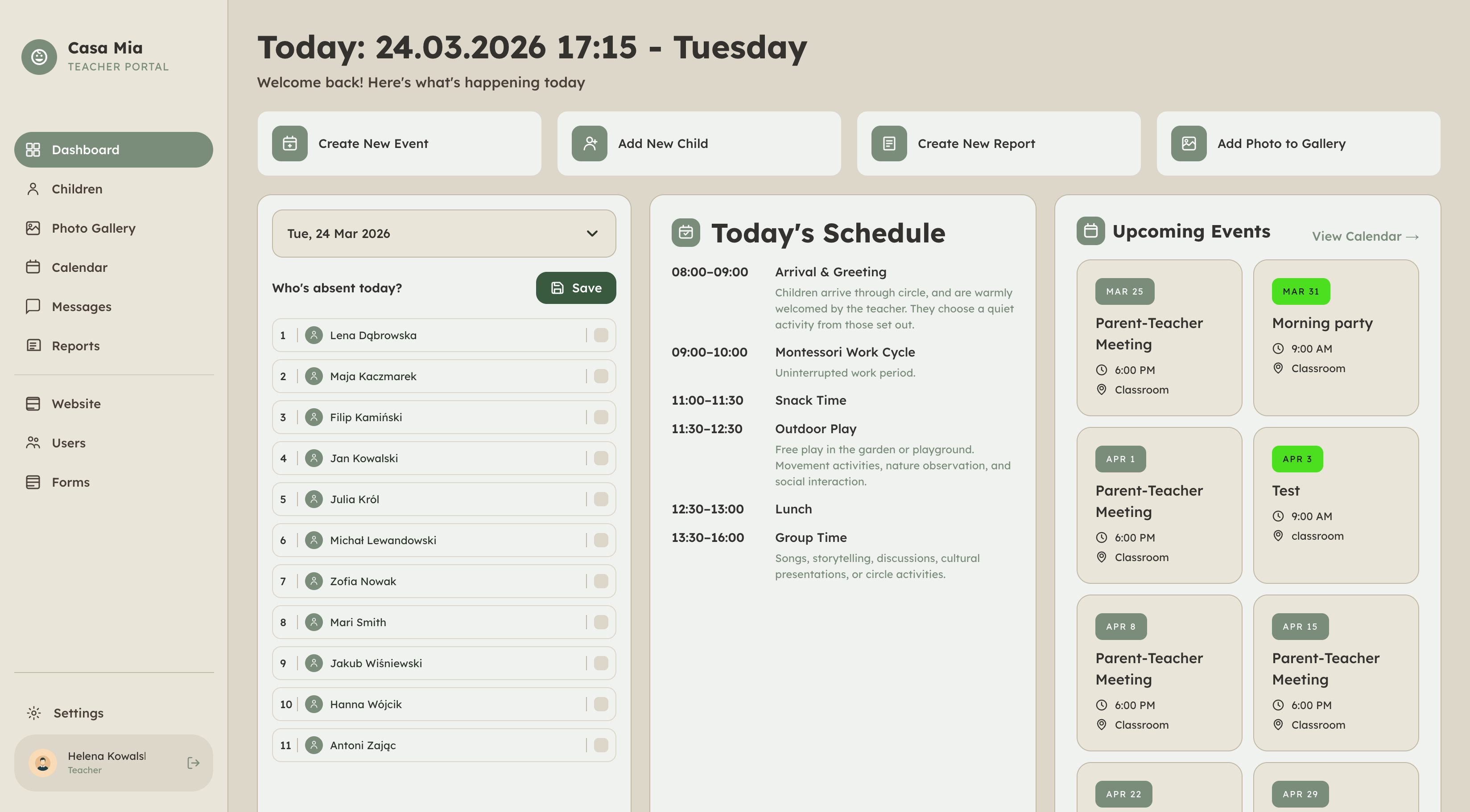 Teacher Portal Dashboard